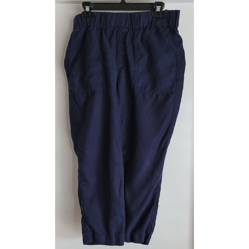 Banana Republic Women Cropped Pants M Navy Blue Linen Cotton Casual Trousers